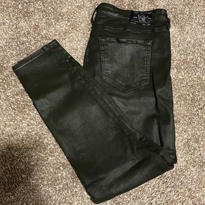 True Religion black leather skinny jeans size 33